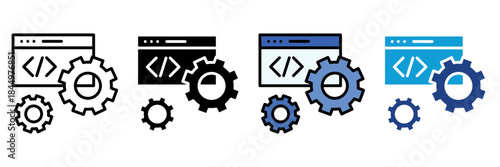 Technology  Digital Icon Set Multiple Style Collection. Laptop, Smartphone, Tablet, Desktop PC, Server, Cloud Computing, Artificial Intelligence, Robot, Microchip, Circuit Board, Coding, Keyboard, Mo