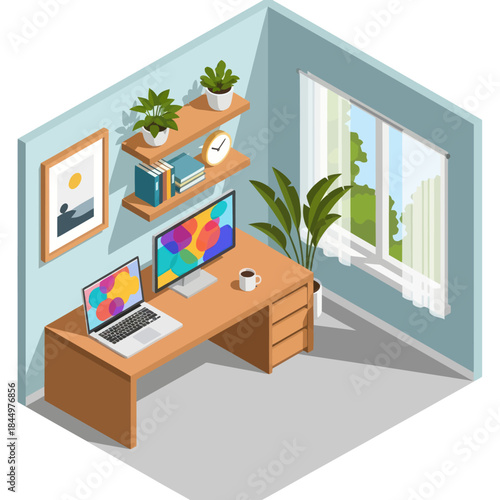 Modern Home Office Workspace with Computers.