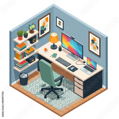 Modern Home Office Workspace with Computer.