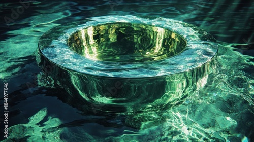 Submerged magnetic field generator, creating a protective bubble for an underwater habitat, shimmering energy effect, advanced physics