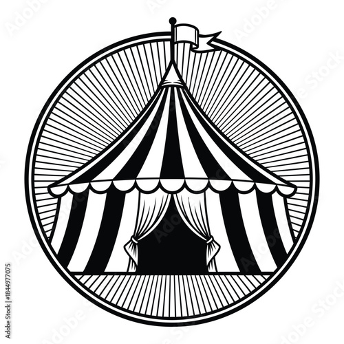 Circus tent in circular emblem