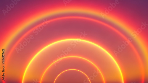 Vibrant red and orange glowing neon semicircles on gradient background and light abstract