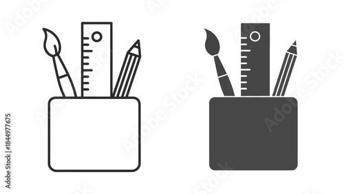 Art and design tools holder icons in line and solid styles