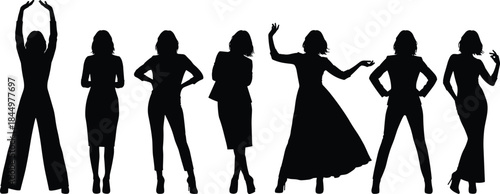 Happy kids group silhouette vector illustration, diverse children jumping and raising hands, celebrating success or freedom, young boys and girls playing together on a white background.