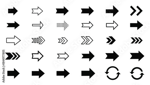 Right-pointing arrow icons in solid, outline, and dotted styles