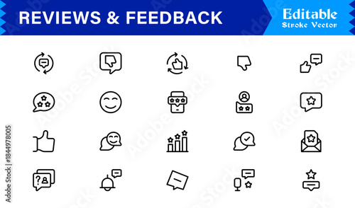 Reviews Feedback Line Icon Pack – Unique Minimal Modern Professional Collection of Client Rating and Survey Icons with Clean Outline Style and Vector Precision