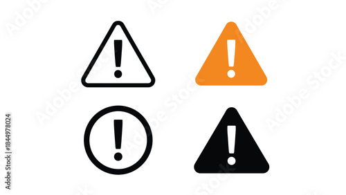 Warning and alert icons with exclamation marks in multiple styles