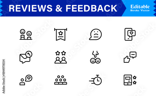 Reviews Feedback Line Icon Pack – Unique Minimal Modern Professional Collection of Client Rating and Survey Icons with Clean Outline Style and Vector Precision