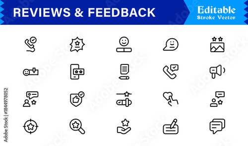 Reviews Feedback Line Icon Pack – Unique Minimal Modern Professional Collection of Client Rating and Survey Icons with Clean Outline Style and Vector Precision