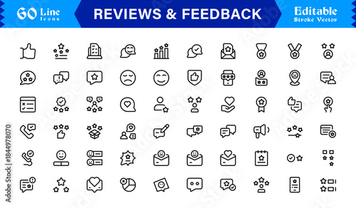 Reviews Feedback Line Icon Pack – Unique Minimal Modern Professional Collection of Client Rating and Survey Icons with Clean Outline Style and Vector Precision