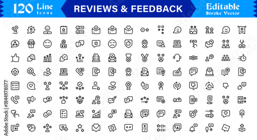 Reviews Feedback Line Icon Pack – Unique Minimal Modern Professional Collection of Client Rating and Survey Icons with Clean Outline Style and Vector Precision