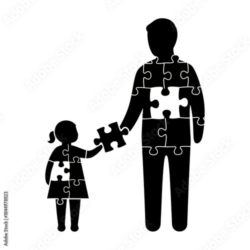 Father and daughter puzzle pieces connecting together.