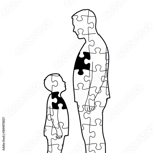 Father and Son Puzzle Pieces Illustrating Connection and Growth.