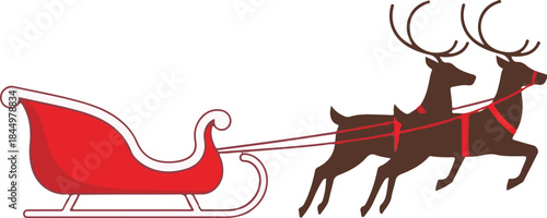 Festive Christmas Sleigh with Reindeer Vector Illustration for Holiday Celebrations and Winter Season Designs