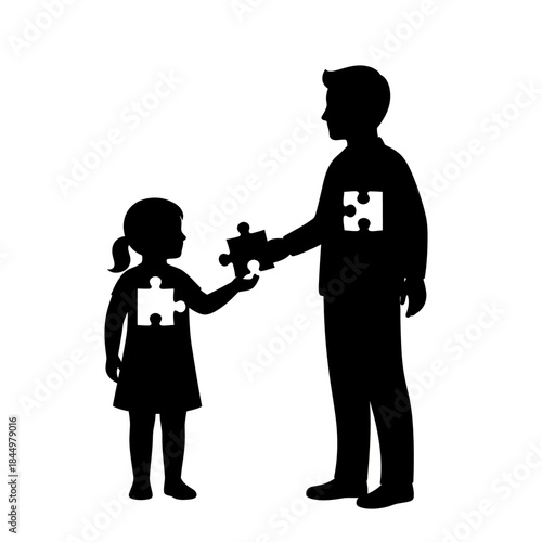 Father and daughter connecting puzzle pieces representing their hearts.