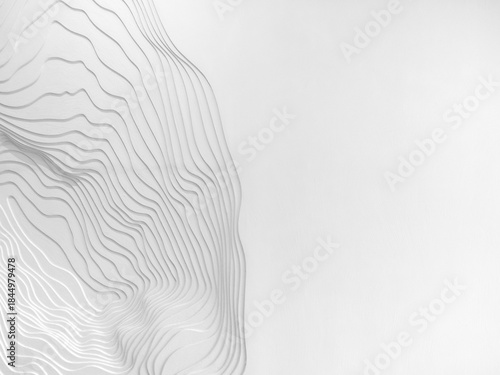 Minimal white abstract background with 3D topographic, flowing layered lines, wavy curves and soft texture. Ideal for modern design, presentation templates, branding, or clean artistic backdrops.