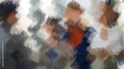 Abstract scribble art painting depicting a group of blurred figures in various colors