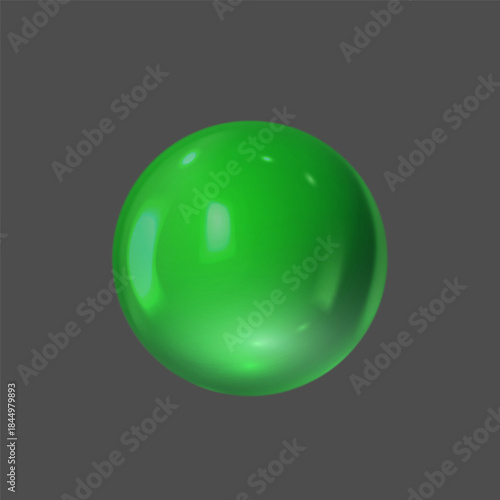 Realistic 3D green glass ball with glares and highlights effect, vector volume glossy sphere, spherical figure shape