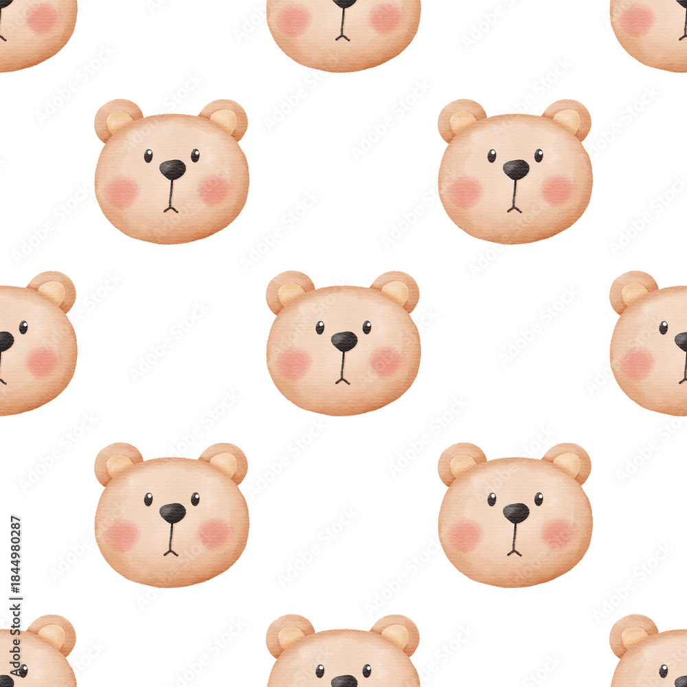 Naklejka premium Seamless Pattern of Watercolor Bear