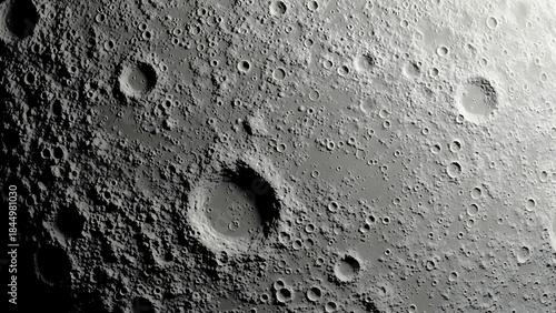 Cratered lunar surface with large impact craters and textured terrain including moon space astronomy