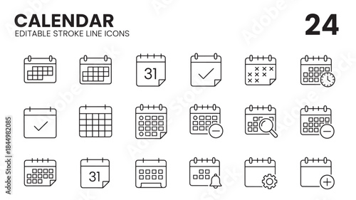 Collection of calendar icons with various designs on transparent background
