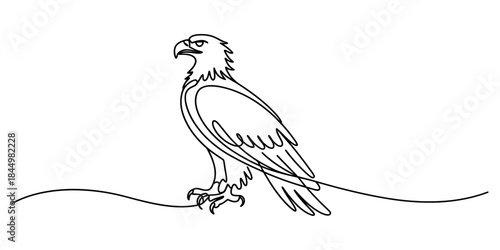 A continuous line drawing of a majestic eagle standing proudly Vector, illustration