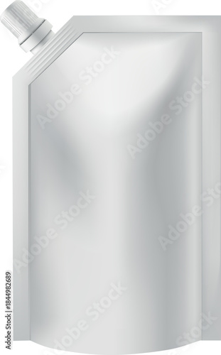 Pouch up bag mockup with spout lid on the corner, vector realistic 3D foil doy-pack food or drink products bag packaging