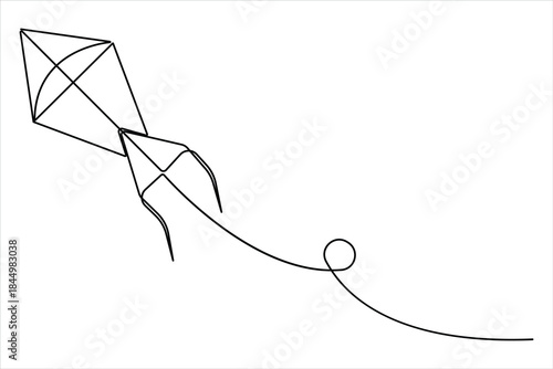 Flying kite continuous one line art drawing of outline vector minimalist illustration