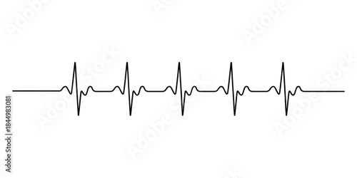 A continuous black line heartbeat rhythm pattern on a plain white background Vector, illustration