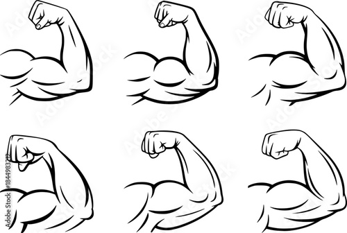 Six Bicep Flex Illustrations in a Grid Pattern