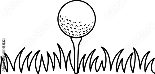 Simple Line Art of a Golf Ball on a Tee in Grass