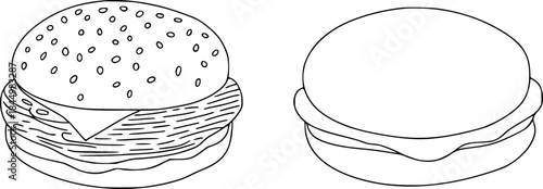 Two Outline Drawings of Hamburgers, One Detailed, One Simple
