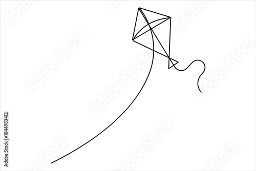 Flying kite continuous one line art drawing of outline vector minimalist illustration
