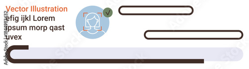 User experience, digital identity, UI design, profile verification, online security, authentication. A profile icon with a check mark next to interface lines. User experience and digital identity