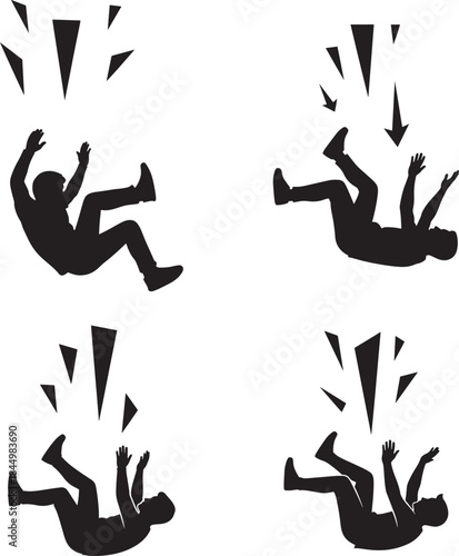 Four silhouettes of a person falling downward silhouette