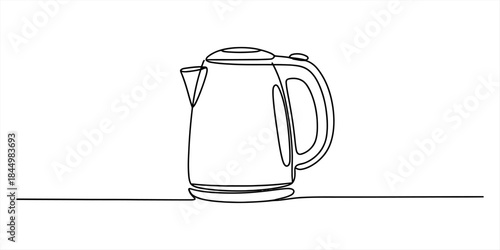 Continuous line drawing of a modern electric kettle for kitchen appliances Vector, illustration