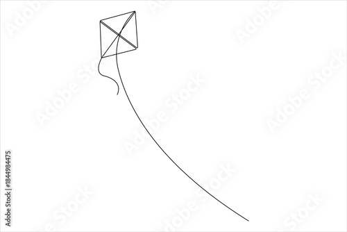 Flying kite continuous one line art drawing of outline vector minimalist illustration