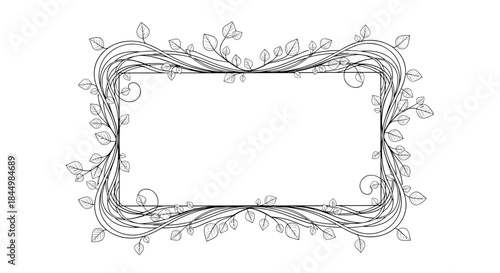 Interwoven vines create a decorative frame with a generous blank center suitable for text and invitations surrounded by leaves and graceful curves.