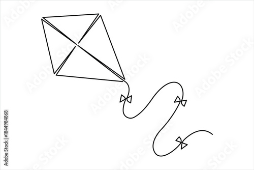 Flying kite continuous one line art drawing of outline vector minimalist illustration