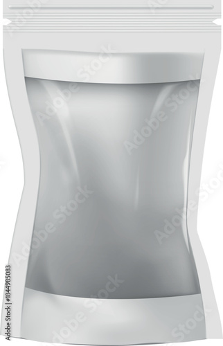 Realistic doy pack mockup, white, rectangular, transparent, with closed zipper.