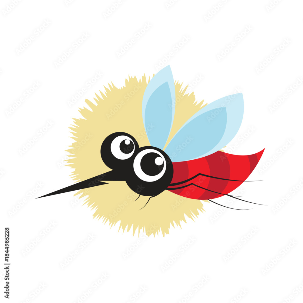 Fototapeta premium Cute Red Cartoon Mosquito with Big Eyes Illustration
