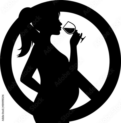 Pregnant woman drinking wine prohibited sign pregnant.