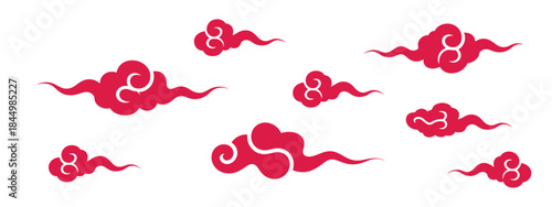 Chinese cloud decorative element set showcasing traditional curling cloud motifs, auspicious Asian patterns for cultural artwork, festival graphics, elegant ornaments and detailed vector illustration 