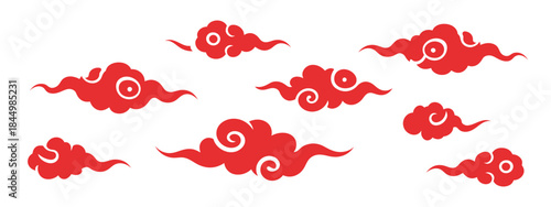 Chinese cloud set, with auspicious decorative elements, featuring classic Asian curling cloud motifs for cultural artwork, elegant ornamental patterns, festival graphics 