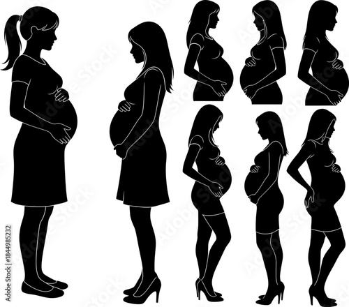 Pregnant Woman Silhouettes Set pregnant.