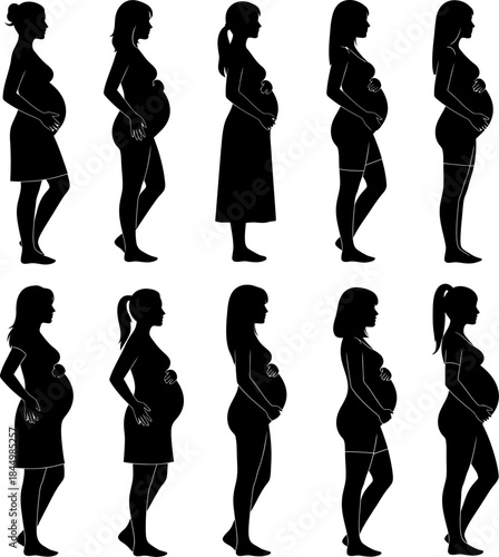 Pregnant Women Silhouettes Expectant Mothers Profiles Set pregnant.