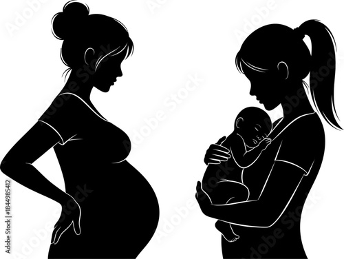 Pregnant Woman and Mother with Newborn Baby Silhouettes pregnant.