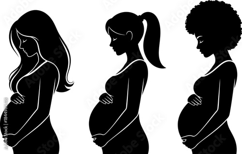 Pregnant Women Silhouettes Diversity Profile View pregnant.