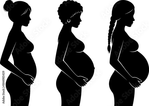 Diverse Pregnant Women Silhouettes - Motherhood and Maternity Profile Icons
