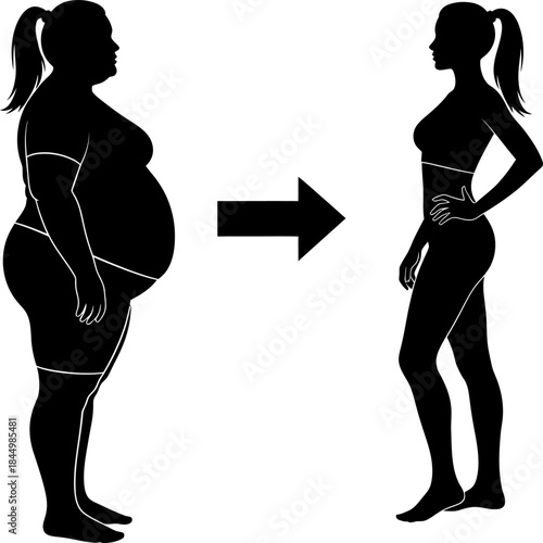 weight loss transformation before and after woman silhouette pregnant.